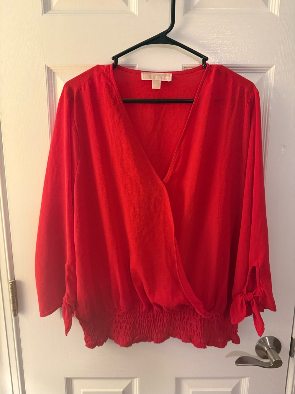 Michael Kors Red Wrap-Front Blouse with Tie Sleeves - Picture 8 of 8